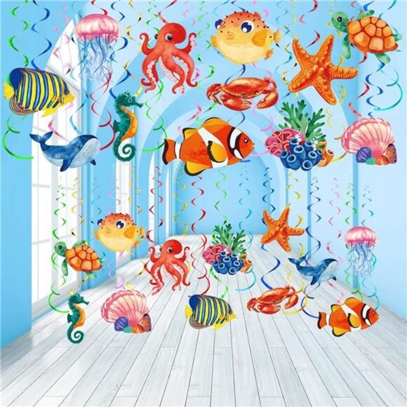 30 Pcs Tropical Fish Hanging Swirls Under the Sea Party Decorations - Picture 1 of 7